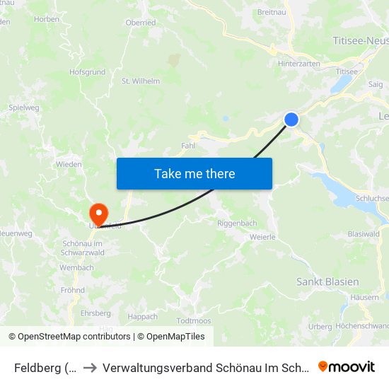 Feldberg (Ort) to Verwaltungsverband Schönau Im Schwarzwald map