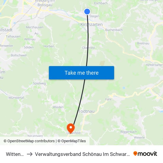 Wittental to Verwaltungsverband Schönau Im Schwarzwald map