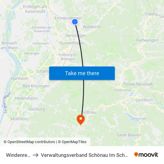 Windenreute to Verwaltungsverband Schönau Im Schwarzwald map