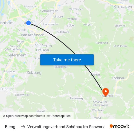 Biengen to Verwaltungsverband Schönau Im Schwarzwald map