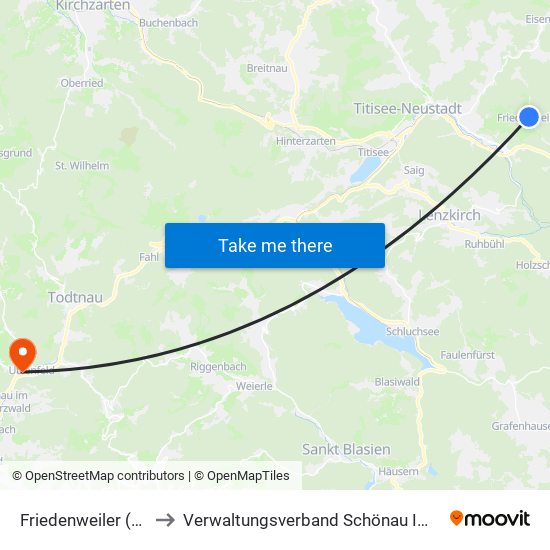 Friedenweiler (Kernort) to Verwaltungsverband Schönau Im Schwarzwald map