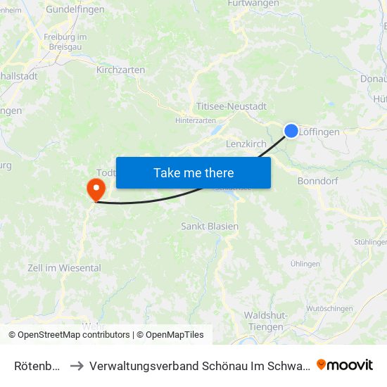 Rötenbach to Verwaltungsverband Schönau Im Schwarzwald map
