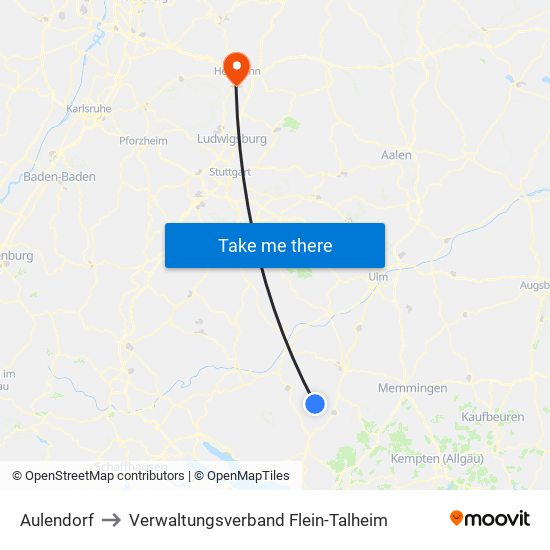 Aulendorf to Verwaltungsverband Flein-Talheim map