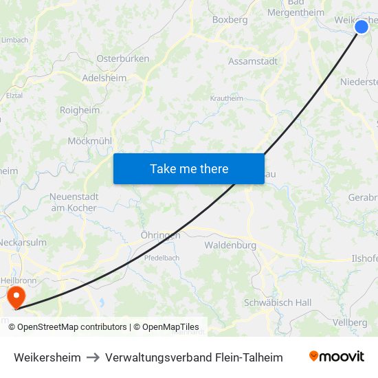 Weikersheim to Verwaltungsverband Flein-Talheim map