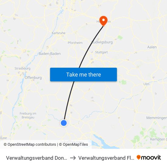 Verwaltungsverband Donaueschingen to Verwaltungsverband Flein-Talheim map