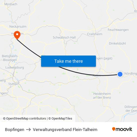 Bopfingen to Verwaltungsverband Flein-Talheim map