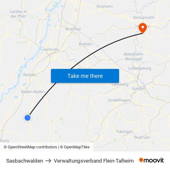 Sasbachwalden to Verwaltungsverband Flein-Talheim map