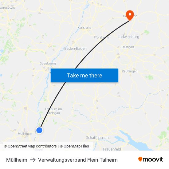 Müllheim to Verwaltungsverband Flein-Talheim map