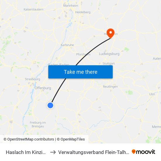 Haslach Im Kinzigtal to Verwaltungsverband Flein-Talheim map