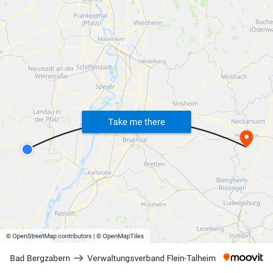 Bad Bergzabern to Verwaltungsverband Flein-Talheim map