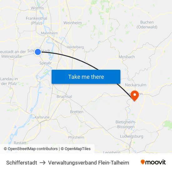 Schifferstadt to Verwaltungsverband Flein-Talheim map