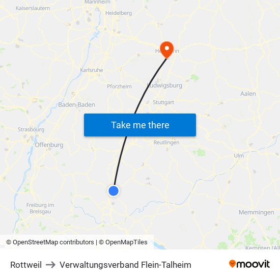 Rottweil to Verwaltungsverband Flein-Talheim map