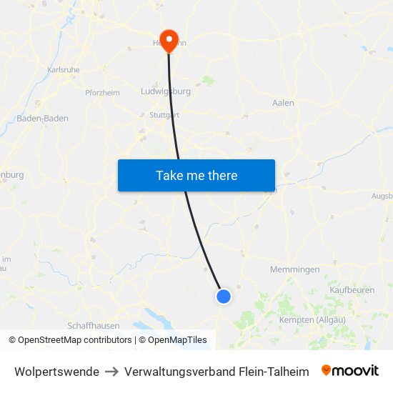 Wolpertswende to Verwaltungsverband Flein-Talheim map