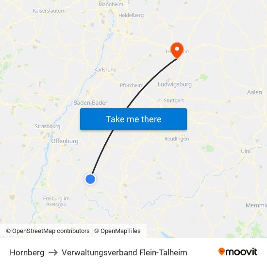 Hornberg to Verwaltungsverband Flein-Talheim map