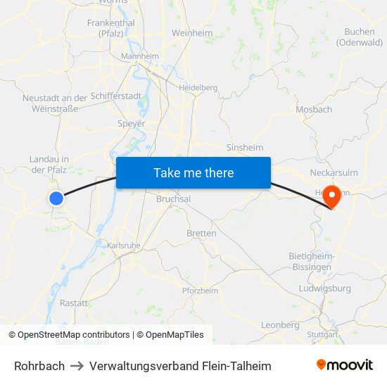 Rohrbach to Verwaltungsverband Flein-Talheim map