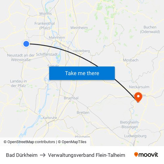 Bad Dürkheim to Verwaltungsverband Flein-Talheim map