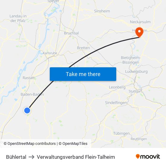 Bühlertal to Verwaltungsverband Flein-Talheim map