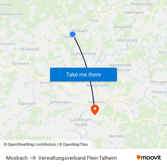 Mosbach to Verwaltungsverband Flein-Talheim map