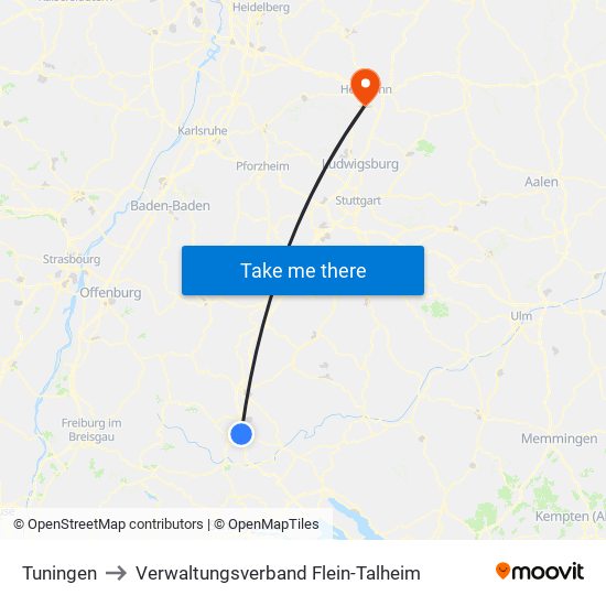 Tuningen to Verwaltungsverband Flein-Talheim map