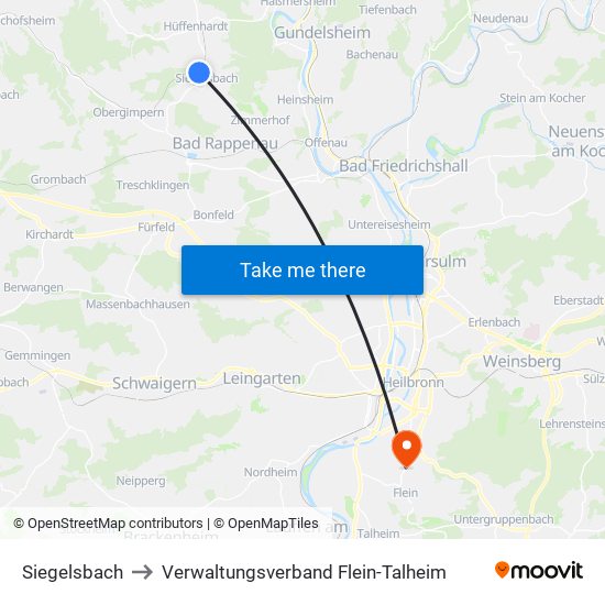 Siegelsbach to Verwaltungsverband Flein-Talheim map