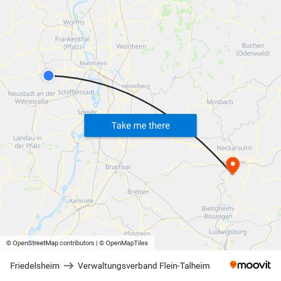 Friedelsheim to Verwaltungsverband Flein-Talheim map