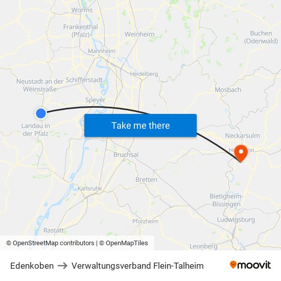 Edenkoben to Verwaltungsverband Flein-Talheim map