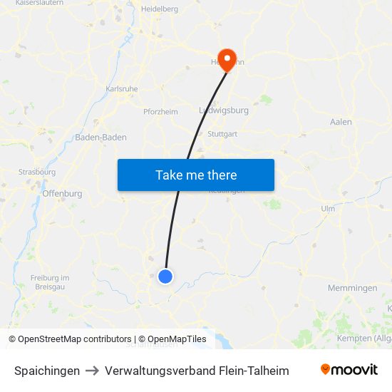 Spaichingen to Verwaltungsverband Flein-Talheim map