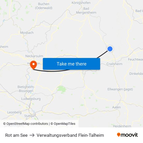 Rot am See to Verwaltungsverband Flein-Talheim map