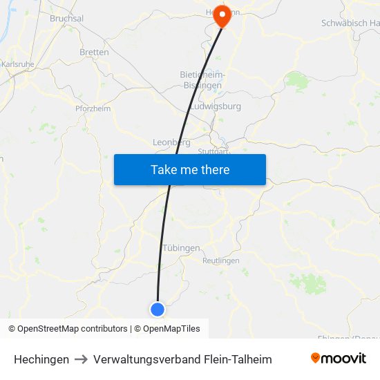 Hechingen to Verwaltungsverband Flein-Talheim map