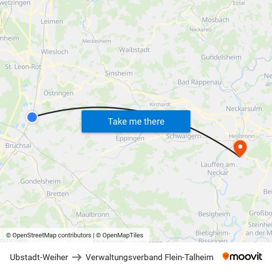 Ubstadt-Weiher to Verwaltungsverband Flein-Talheim map