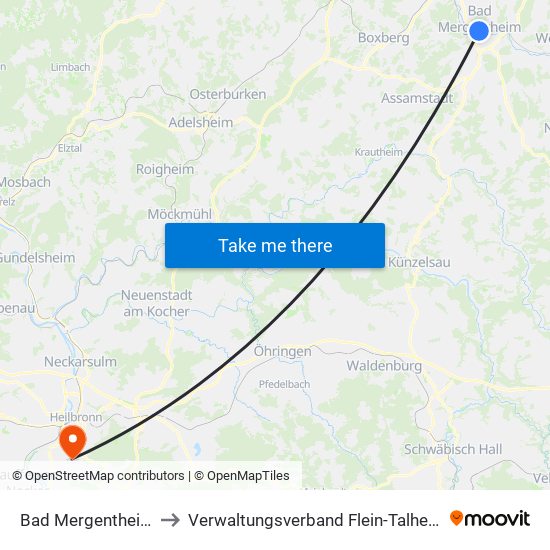 Bad Mergentheim to Verwaltungsverband Flein-Talheim map