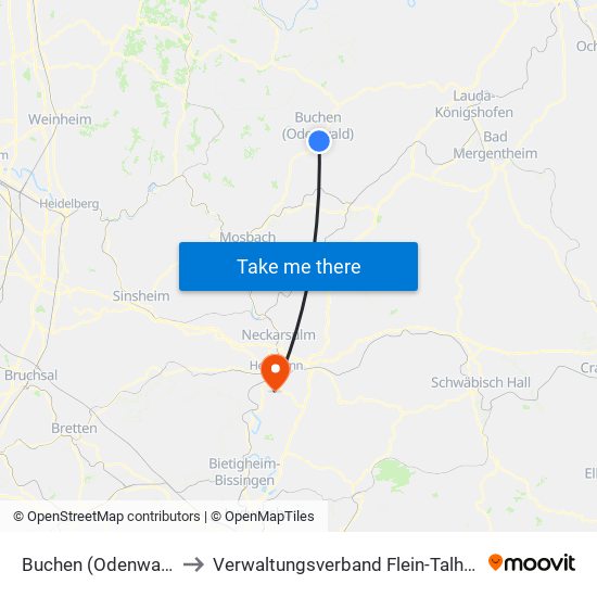 Buchen (Odenwald) to Verwaltungsverband Flein-Talheim map