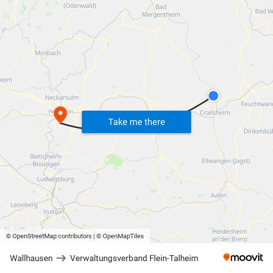 Wallhausen to Verwaltungsverband Flein-Talheim map