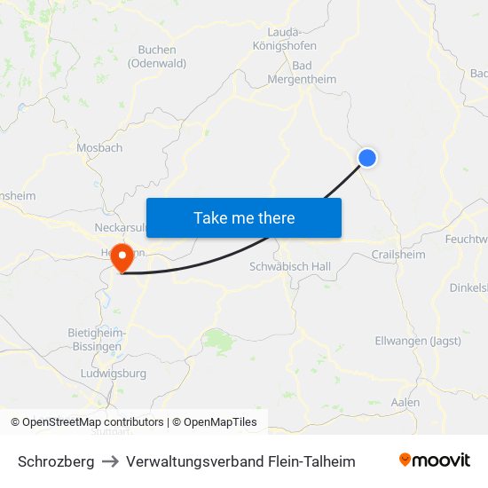 Schrozberg to Verwaltungsverband Flein-Talheim map