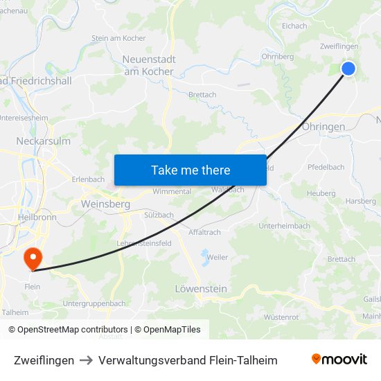 Zweiflingen to Verwaltungsverband Flein-Talheim map