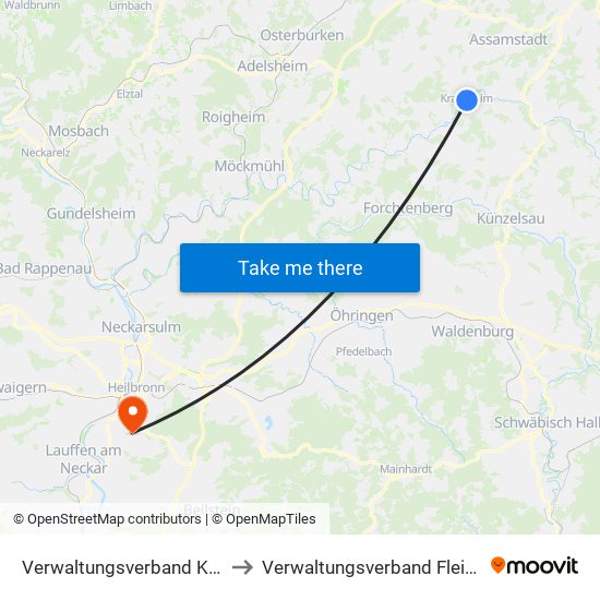 Verwaltungsverband Krautheim to Verwaltungsverband Flein-Talheim map