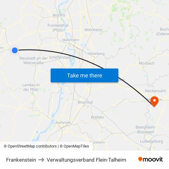 Frankenstein to Verwaltungsverband Flein-Talheim map
