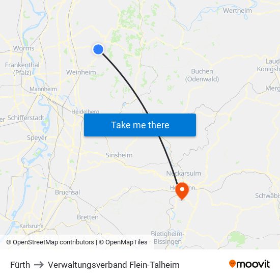 Fürth to Verwaltungsverband Flein-Talheim map