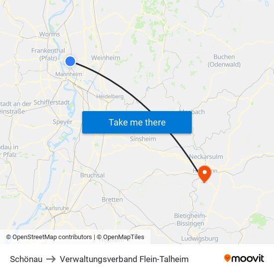 Schönau to Verwaltungsverband Flein-Talheim map