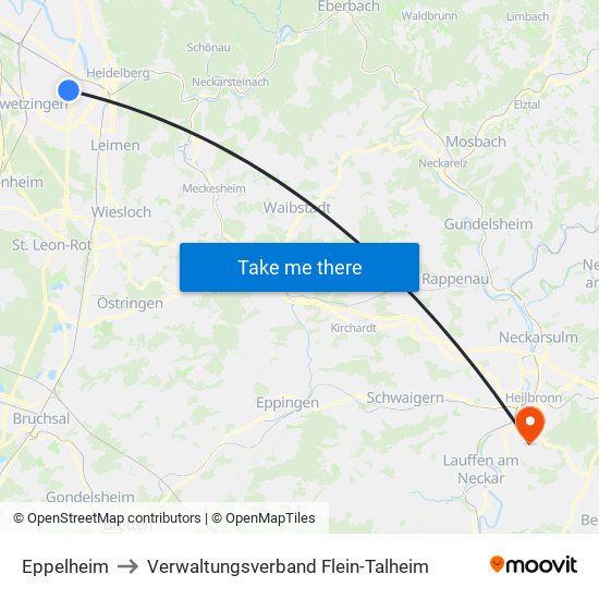 Eppelheim to Verwaltungsverband Flein-Talheim map