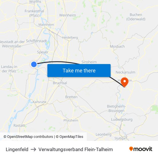 Lingenfeld to Verwaltungsverband Flein-Talheim map