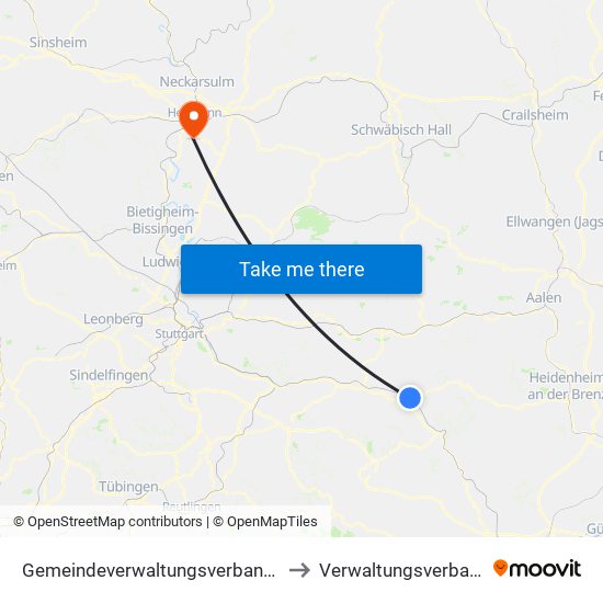 Gemeindeverwaltungsverband Mittleres Fils-Lautertal to Verwaltungsverband Flein-Talheim map