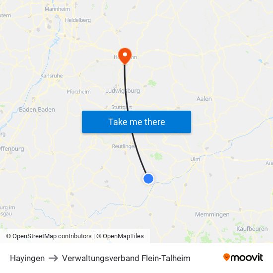 Hayingen to Verwaltungsverband Flein-Talheim map