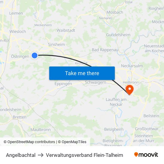 Angelbachtal to Verwaltungsverband Flein-Talheim map