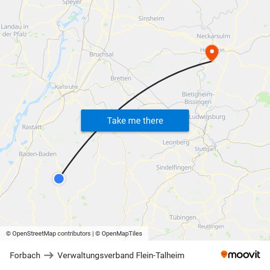 Forbach to Verwaltungsverband Flein-Talheim map