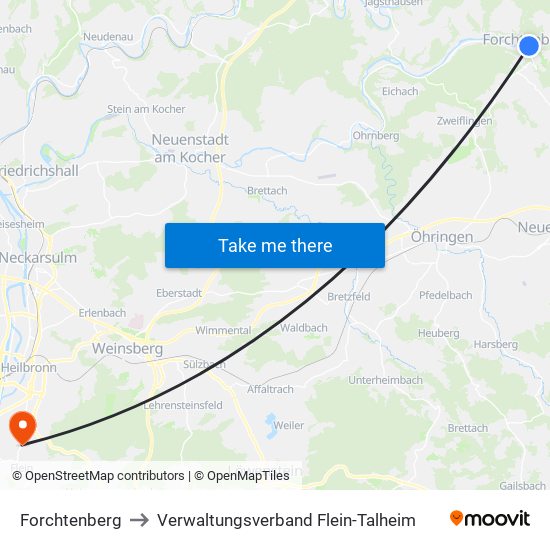 Forchtenberg to Verwaltungsverband Flein-Talheim map