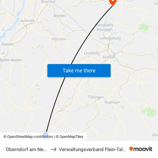 Oberndorf am Neckar to Verwaltungsverband Flein-Talheim map