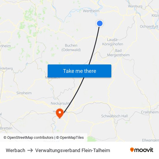 Werbach to Verwaltungsverband Flein-Talheim map