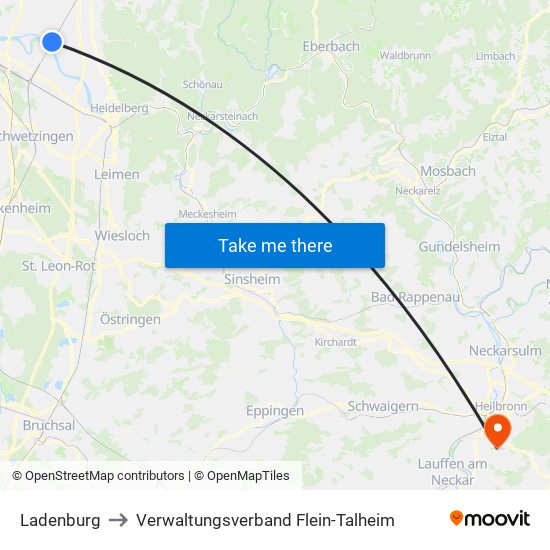 Ladenburg to Verwaltungsverband Flein-Talheim map