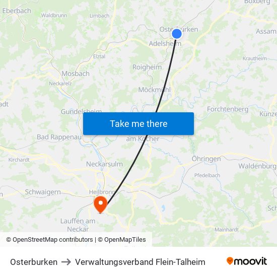 Osterburken to Verwaltungsverband Flein-Talheim map